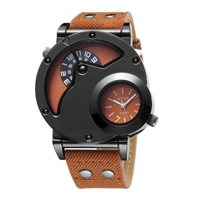 MILER ขนาดใหญ่ Dial Dual การเคลื่อนไหวผ้าใบ Band นาฬิกาข้อมือผู้ชาย, Black, Orange, Grey