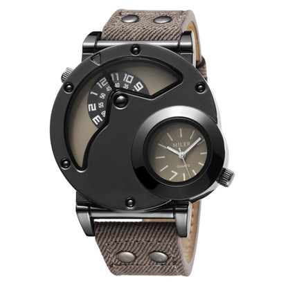 MILER ขนาดใหญ่ Dial Dual การเคลื่อนไหวผ้าใบ Band นาฬิกาข้อมือผู้ชาย, Black, Orange, Grey