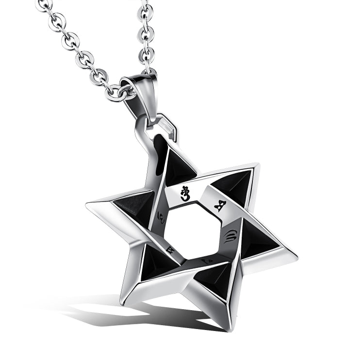 1102 สร้อยคอสแตนเลสผู้ชายจี้ดาวหกแฉกสไตล์:, Pendant+Chain