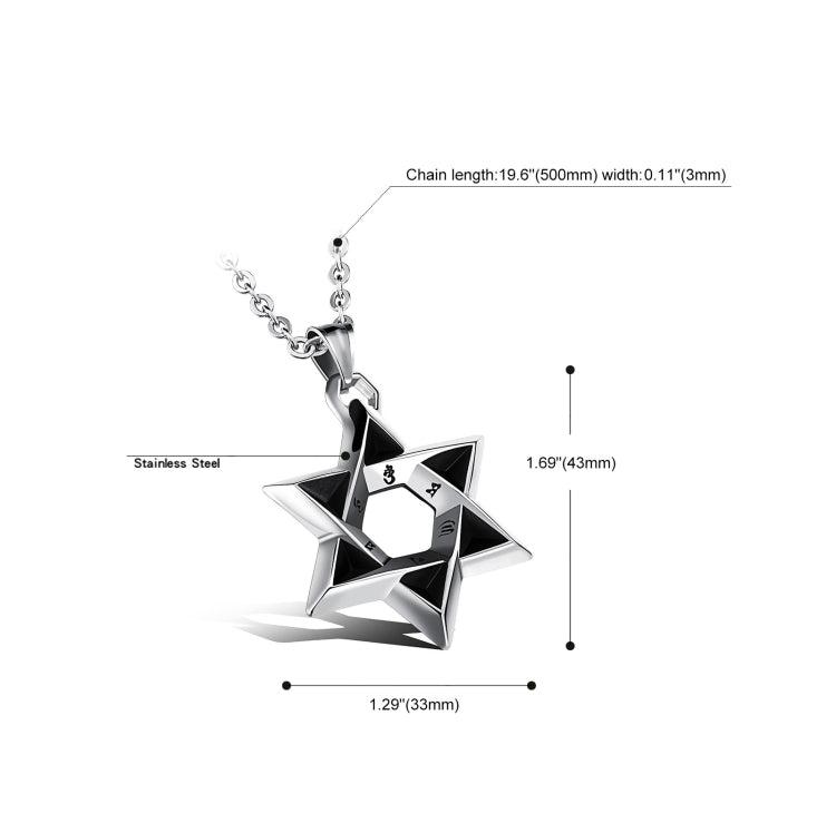 1102 สร้อยคอสแตนเลสผู้ชายจี้ดาวหกแฉกสไตล์:, Pendant+Chain
