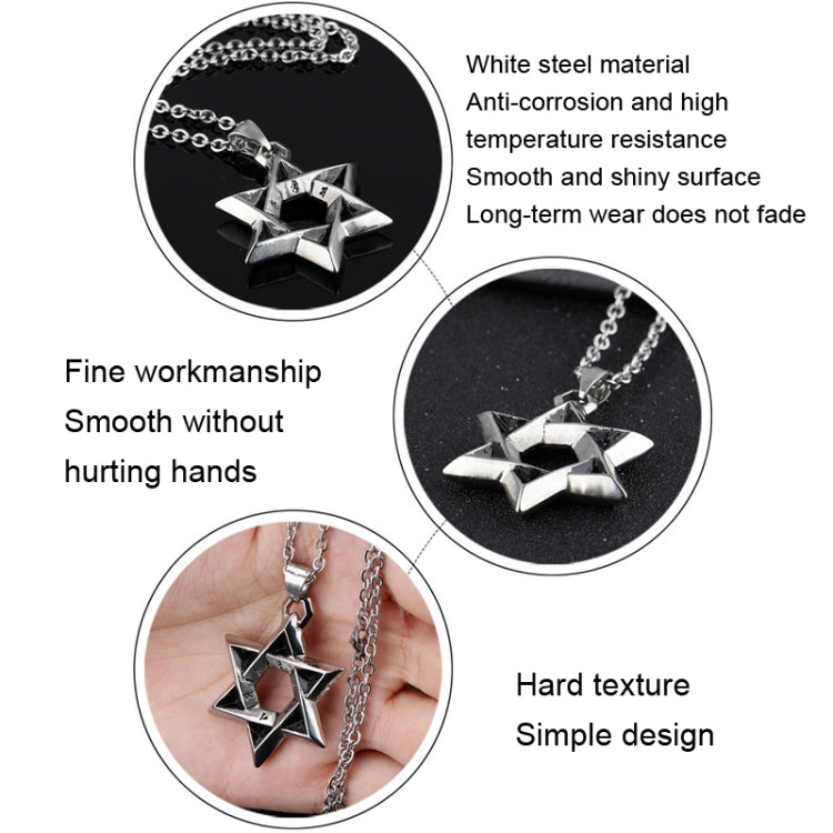 1102 สร้อยคอสแตนเลสผู้ชายจี้ดาวหกแฉกสไตล์:, Pendant+Chain