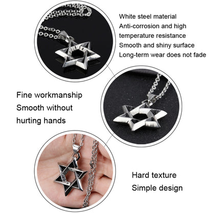 1102 สร้อยคอสแตนเลสผู้ชายจี้ดาวหกแฉกสไตล์:, Pendant+Chain