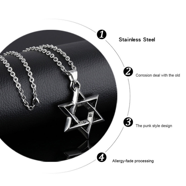 1102 สร้อยคอสแตนเลสผู้ชายจี้ดาวหกแฉกสไตล์:, Pendant+Chain