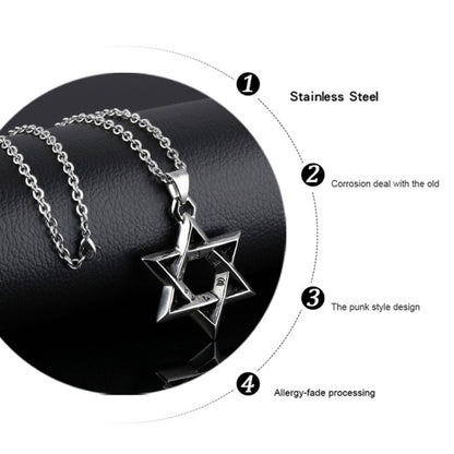 1102 สร้อยคอสแตนเลสผู้ชายจี้ดาวหกแฉกสไตล์:, Pendant+Chain