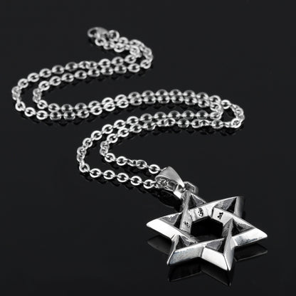 1102 สร้อยคอสแตนเลสผู้ชายจี้ดาวหกแฉกสไตล์:, Pendant+Chain