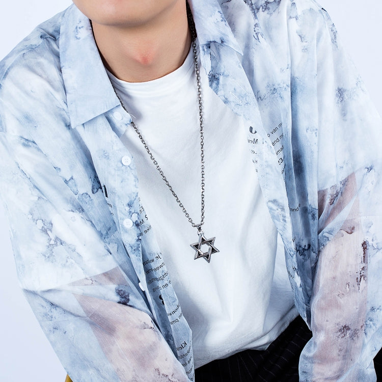 1102 สร้อยคอสแตนเลสผู้ชายจี้ดาวหกแฉกสไตล์:, Pendant+Chain