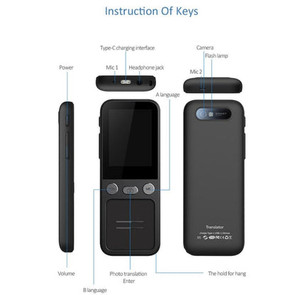 T16 Smart AI Translation Travel Translator รองรับการแปลร่วมกัน 138 ภาษา 14 การแปลออฟไลน์, T16 Black