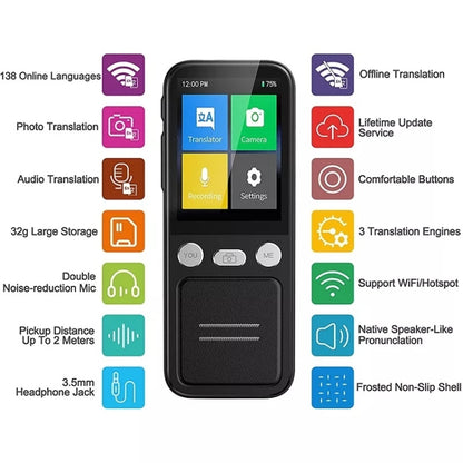 T16 Smart AI Translation Travel Translator รองรับการแปลร่วมกัน 138 ภาษา 14 การแปลออฟไลน์, T16 Black