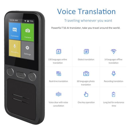 T16 Smart AI Translation Travel Translator รองรับการแปลร่วมกัน 138 ภาษา 14 การแปลออฟไลน์, T16 Black