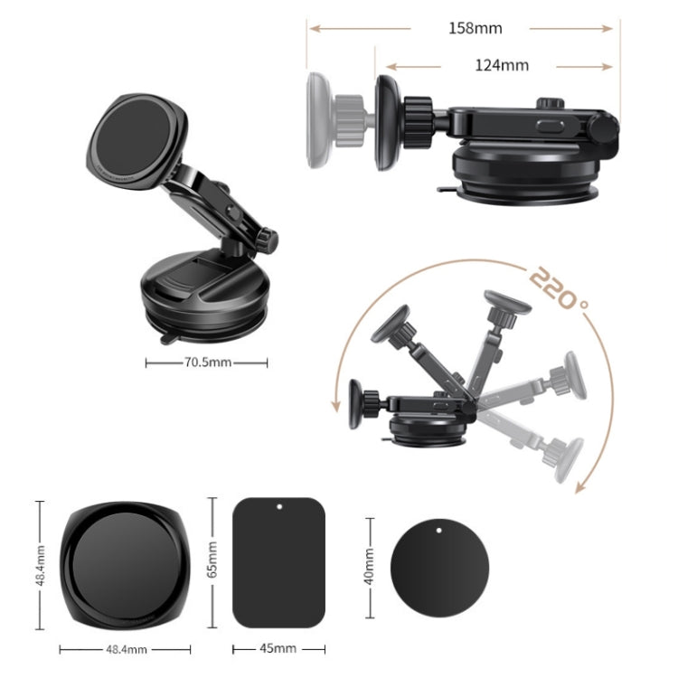 รถ Telescopic Suction Cup ยางด้านล่างที่วางโทรศัพท์มือถือแบบแม่เหล็กที่แข็งแรง, Magnetic Mobile Phone Holder