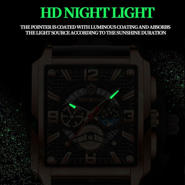 BINBONG B6575 Men Vintage Square มัลติฟังก์ชั่นกันน้ำส่องสว่างนาฬิกาควอทซ์, Black-Rose Gold-Black-Rose, Black-Black-Black-White, Black-Black-Black-Rose, Full Gold-Black, White-Black, Brown Leather-Rose Gold-Black, Black Leather-Rose Gold-Black         ...