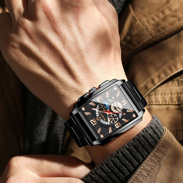 BINBONG B6575 Men Vintage Square มัลติฟังก์ชั่นกันน้ำส่องสว่างนาฬิกาควอทซ์, Black-Rose Gold-Black-Rose, Black-Black-Black-White, Black-Black-Black-Rose, Full Gold-Black, White-Black, Brown Leather-Rose Gold-Black, Black Leather-Rose Gold-Black         ...