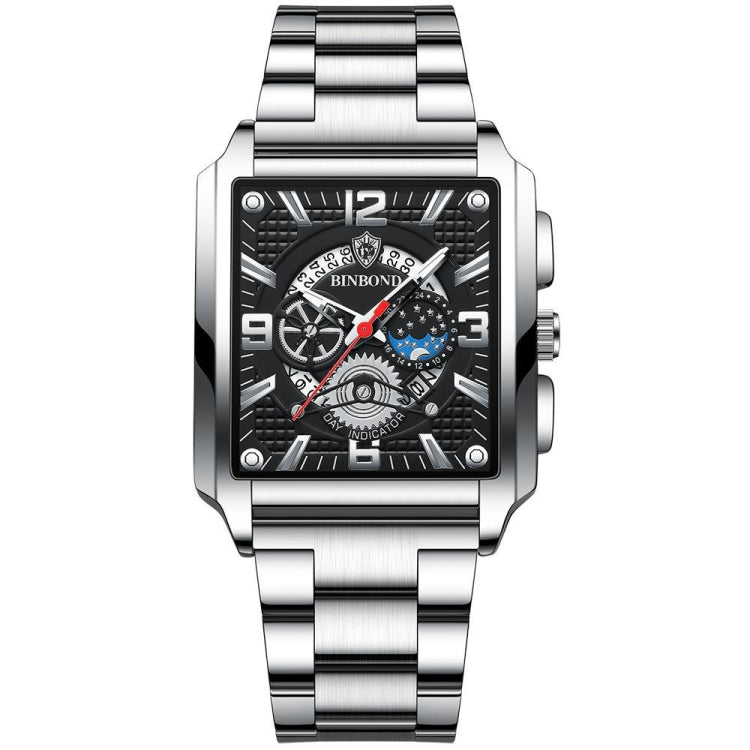 BINBONG B6575 Men Vintage Square มัลติฟังก์ชั่นกันน้ำส่องสว่างนาฬิกาควอทซ์, Black-Rose Gold-Black-Rose, Black-Black-Black-White, Black-Black-Black-Rose, Full Gold-Black, White-Black, Brown Leather-Rose Gold-Black, Black Leather-Rose Gold-Black         ...