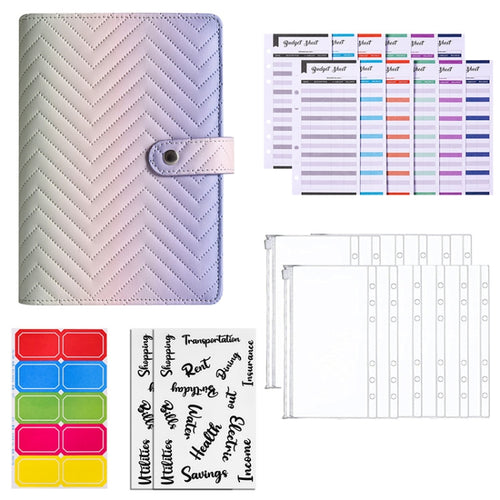 A6 PU Macaron Gradient Color Loose-leaf Notepad Notebook Budget Book, Gradient Purple, Gradient Black