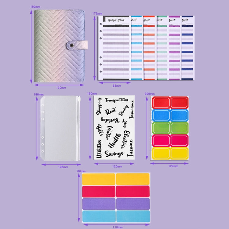 A6 PU Macaron Gradient Color Loose-leaf Notepad Notebook Budget Book, Gradient Purple, Gradient Black