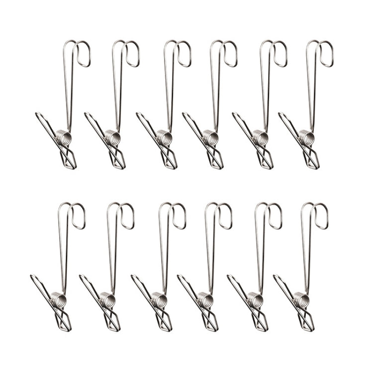 ด้วยคลิปหนีบผ้าหางยาวสแตนเลสริบบอนตะขอแขวนคลิป, 12pcs Stainless Steel