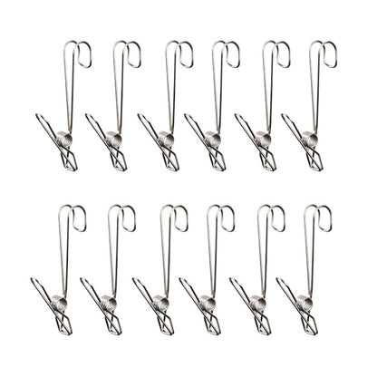 ด้วยคลิปหนีบผ้าหางยาวสแตนเลสริบบอนตะขอแขวนคลิป, 12pcs Stainless Steel