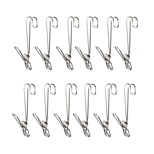 ด้วยคลิปหนีบผ้าหางยาวสแตนเลสริบบอนตะขอแขวนคลิป, 12pcs Stainless Steel
