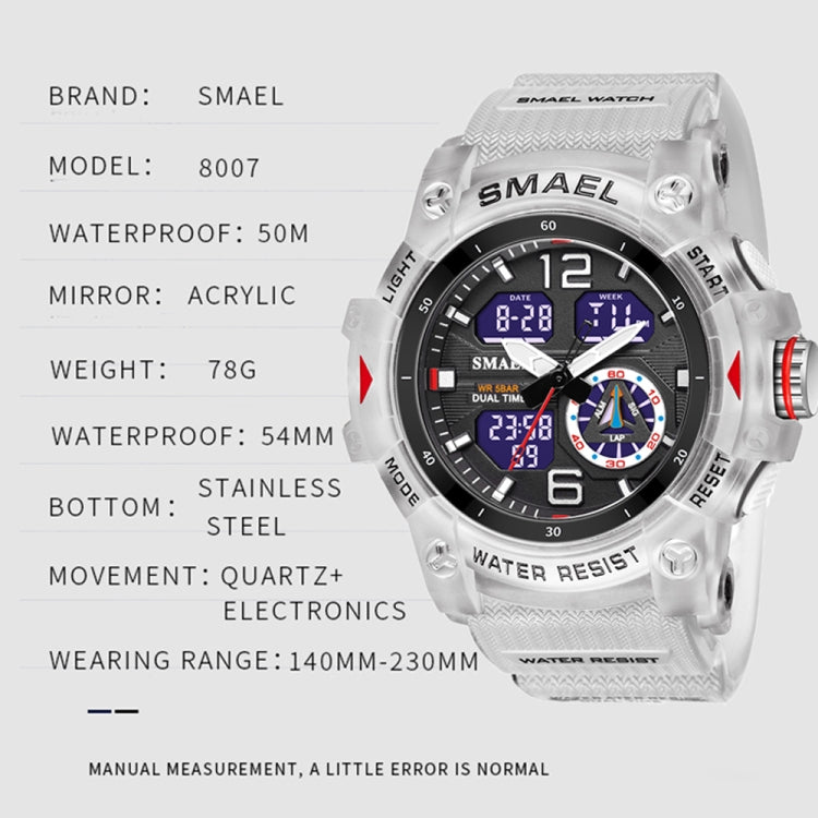 SMAEL 8007 Outdoor Sports Waterproof Dual แสดงผล นาฬิกาควอทซ์อิเล็กทรอนิกส์