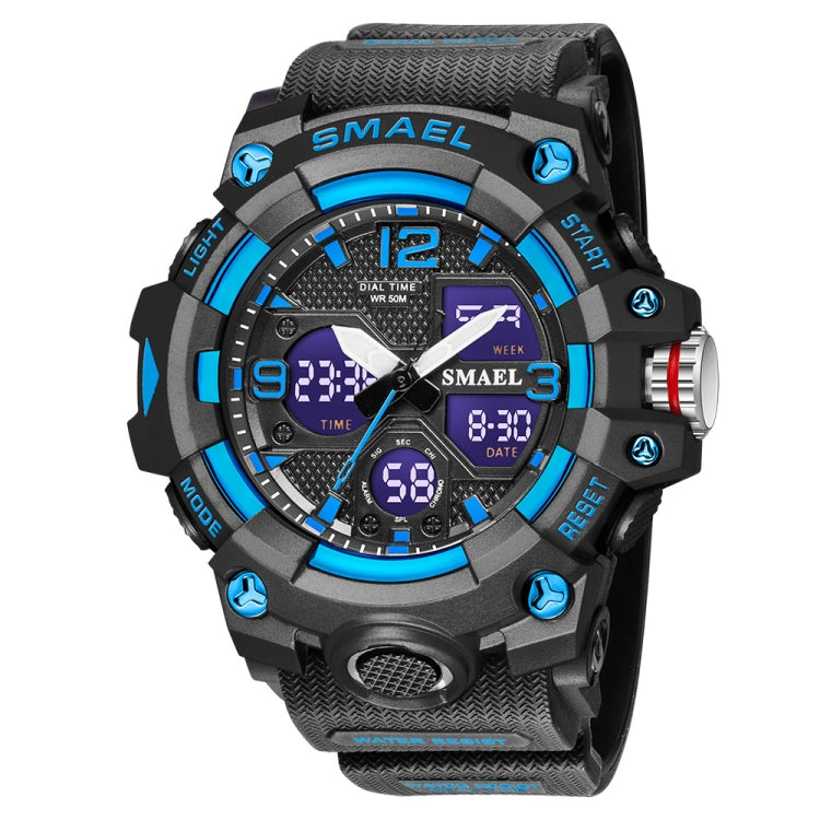 SMAEL 8008 กีฬากลางแจ้งมัลติฟังก์ชั่นกันน้ำผู้ชายนาฬิกาเรืองแสง, Black Blue