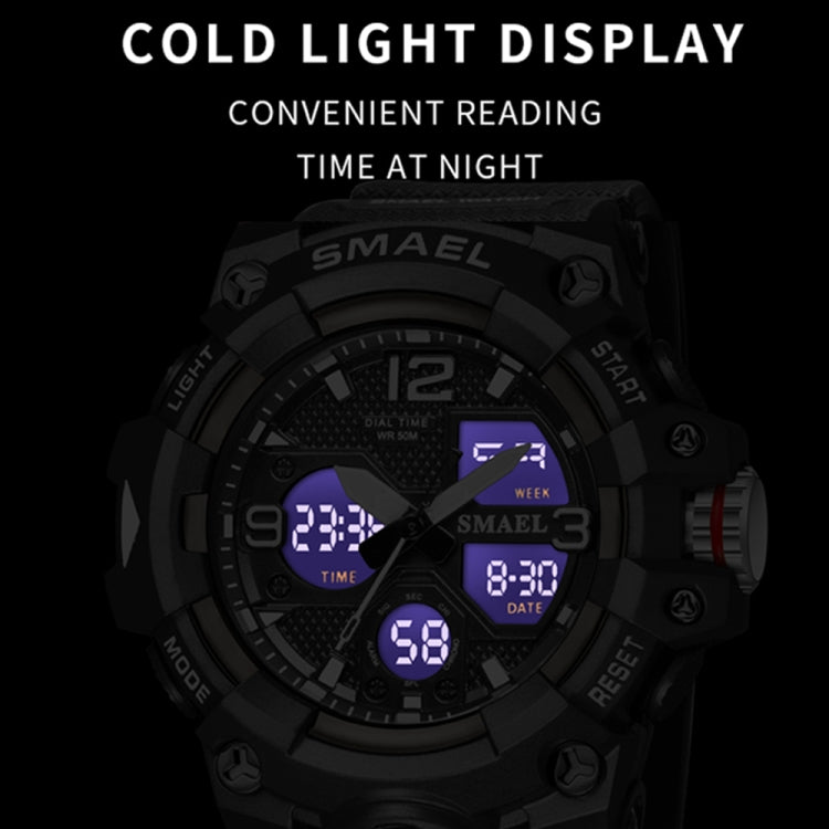 SMAEL 8008 กีฬากลางแจ้งมัลติฟังก์ชั่นกันน้ำผู้ชายนาฬิกาเรืองแสง, Black Blue
