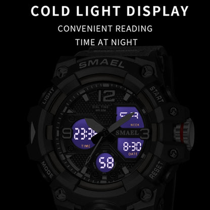 SMAEL 8008 กีฬากลางแจ้งมัลติฟังก์ชั่นกันน้ำผู้ชายนาฬิกาเรืองแสง, Black Blue
