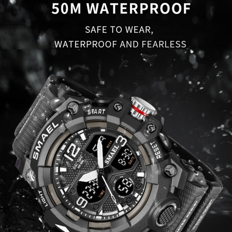 SMAEL 8008 กีฬากลางแจ้งมัลติฟังก์ชั่นกันน้ำผู้ชายนาฬิกาเรืองแสง, Black Blue