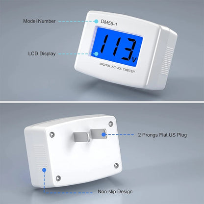 DM55-1 AC 110V- 220V LCD Digital Voltmeter เครื่องทดสอบแรงดันไฟฟ้าเครื่องตรวจจับ Meter, DM55-1 US Plug, DM55-1 EU Plug