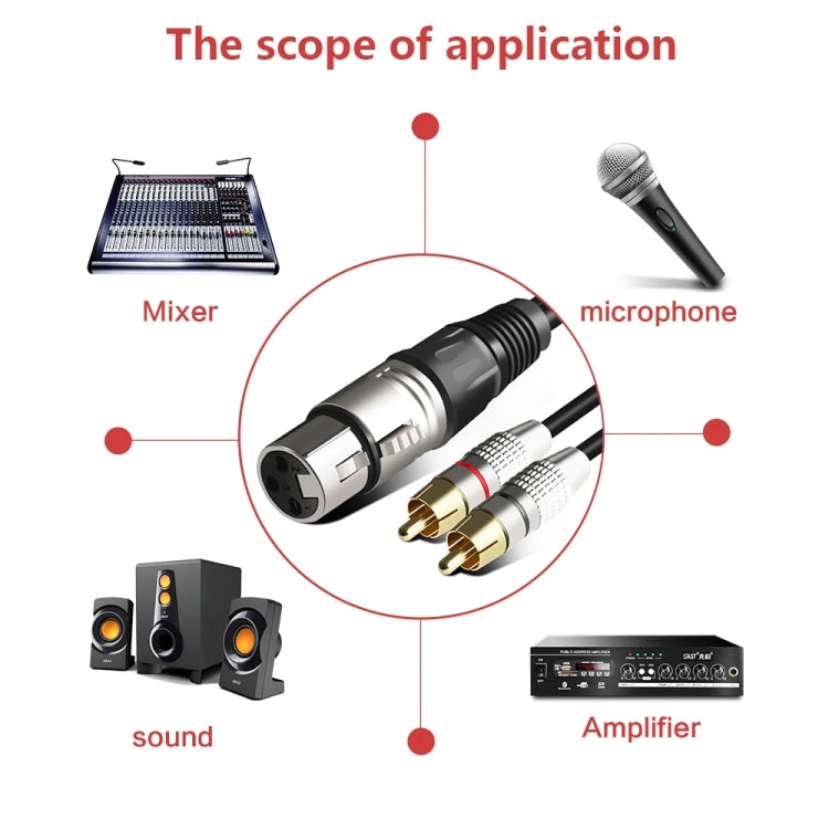 XLR หญิงถึง 2RCA ชายเสียบสายสัญญาณเสียงสเตอริโอ, ความยาว:, 0.5m, 1m, 1.5m, 2m, 3m, 5m, 8m, 10m