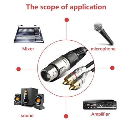 XLR หญิงถึง 2RCA ชายเสียบสายสัญญาณเสียงสเตอริโอ, ความยาว:, 0.5m, 1m, 1.5m, 2m, 3m, 5m, 8m, 10m