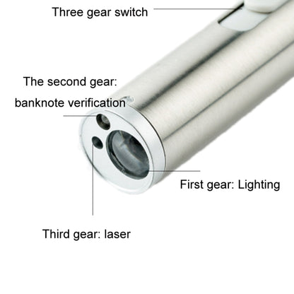 3 in 1 USB ไฟฉายแบบชาร์จไฟปากกาเลเซอร์อินฟราเรดเครื่องตรวจจับสกุลเงิน, Silver