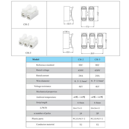 100pcs Self-locking Push Type โคมไฟเพดาน Quick Terminal Block, CH-2, CH-3
