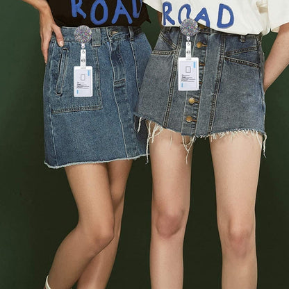 2 ชิ้นเพชรแววเลื่อมหดดึงป้ายรีลชื่อแท็กผู้ถือป้ายบัตร