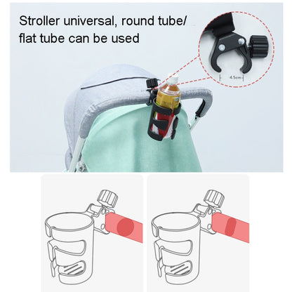 ที่วางแก้วน้ำสำหรับรถเข็นเด็กทารก Universal 360 ชั้นวางขวดเครื่องดื่มหมุนได้, Cup Holder Black