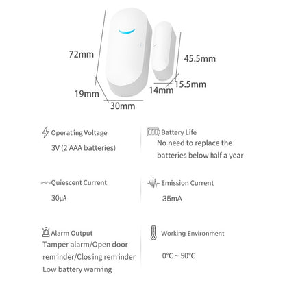 Tuya WiFi ประตูเซ็นเซอร์แม่เหล็กรีโมทประตูเชื่อมต่ออัจฉริยะ Windows สวิตช์เตือนความจำ APP เตือน, Tuya Door Magnetic Sensor
