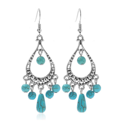 Turquoise Ethnic Style Earrings Temperament Simple ต่างหูวินเทจ, E2203-3, E2204-6, E2204-7