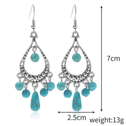 Turquoise Ethnic Style Earrings Temperament Simple ต่างหูวินเทจ, E2203-3, E2204-6, E2204-7