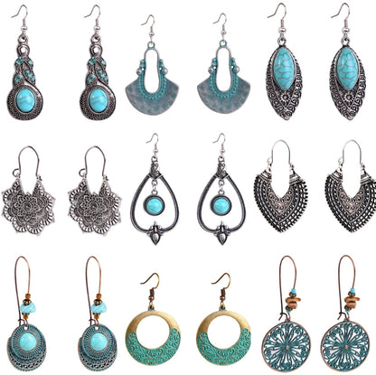Turquoise Ethnic Style Earrings Temperament Simple ต่างหูวินเทจ, E2203-3, E2204-6, E2204-7