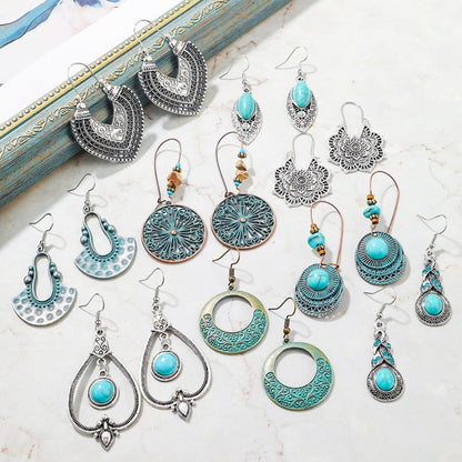 Turquoise Ethnic Style Earrings Temperament Simple ต่างหูวินเทจ, E2203-3, E2204-6, E2204-7