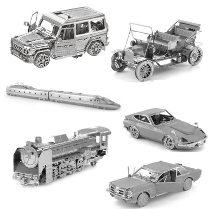 3D สามมิติโลหะรถประกอบโมเดล DIY ปริศนาของเล่น, 1908 T-shaped Cars, 1965 Mustang, Kart, BZS G500, Cable Car, Taxi, Fire Truck, Bullet Train, Nissans Coupe, D51 Train Head, KMK F450, Sportcar, Half-track Motorcycle, Rocket Launcher, Butterfly Sportcar   ...