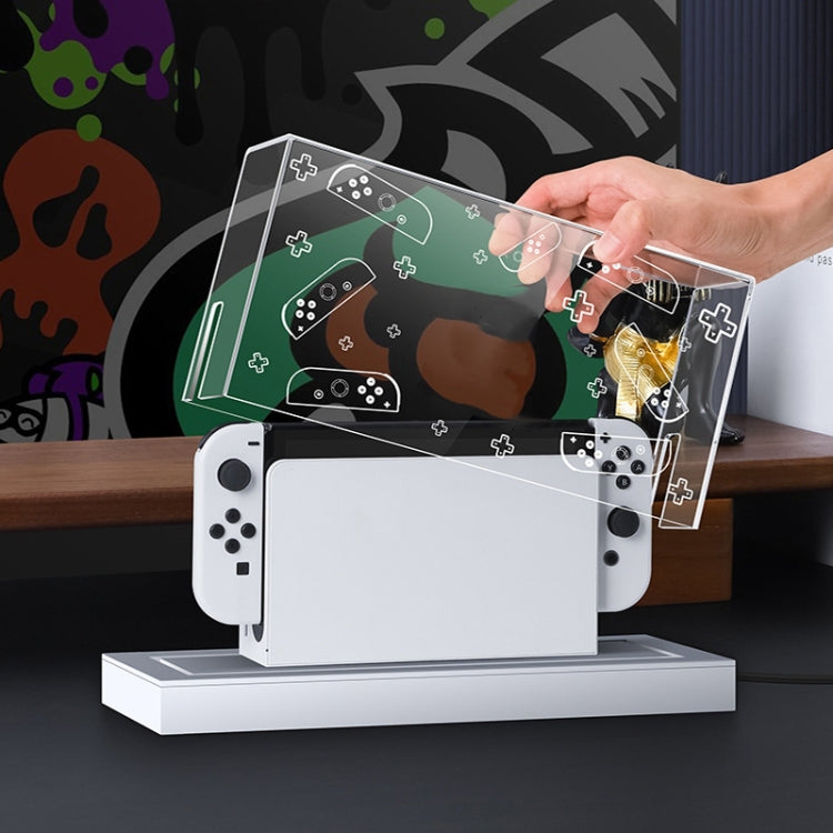 035 สำหรับคอนโซลเกม Nintendo Switch/Oled จอแสดงผลฝาครอบกันฝุ่นฐานเรืองแสง, Spec:, Light Base, Transparent, White Label, Black Label, Handle, Jet Warrior, Noble, Gengar