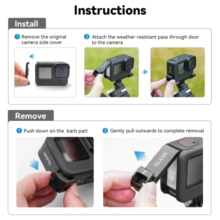 สำหรับ GoPro Hero11 Black / HERO10 Black / 9 Black TELESIN ฝาครอบด้านข้างกันน้ำแบบถอดง่ายฝาครอบชาร์จพอร์ต, For GoPro Hero11 Black / HERO10 Black /9 Black