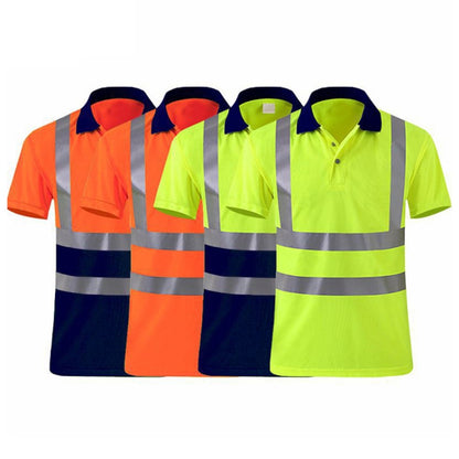 เสื้อยืดเซฟตี้แขนสั้นแบบสะท้อนแสงแห้งเร็วปกเสื้อทำงาน, XXL, XXXXL