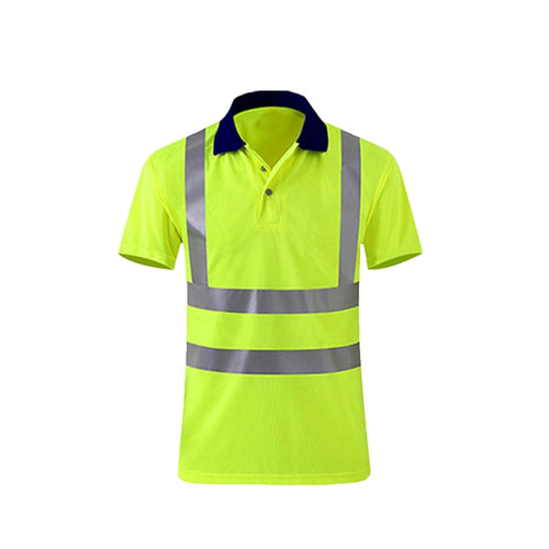 เสื้อยืดเซฟตี้แขนสั้นแบบสะท้อนแสงแห้งเร็วปกเสื้อทำงาน, XXL, XXXXL