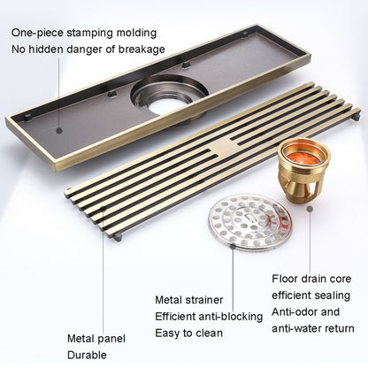8x30cm Extended Full Copper Strip Floor Drain, สไตล์:, K8034 Chrome Plated+Black Straight Row, K8034 Chrome Plated+Copper Self Seal, K8034 Chrome Plated+5.5 Deep Water Seal, K8034 Chrome Plated+Magnetic Suspension, K8035 Nickel Brushes+Black Straight R...