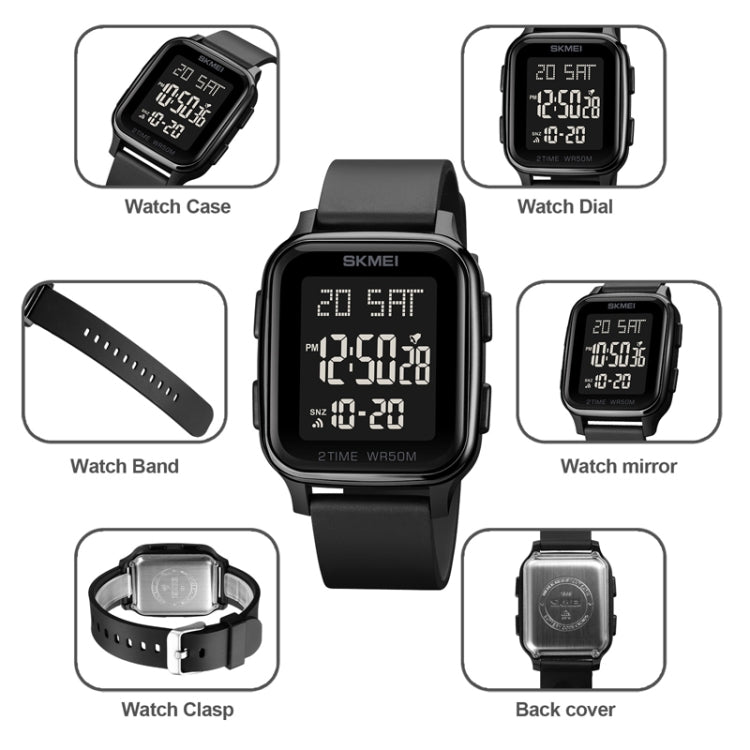 SKMEI 1858 Square Waterproof Digital Dual แสดงผล LED Luminous Watch, 1858 Red, 1858 Blue, 1858 Black, 1858 Rose Gold
