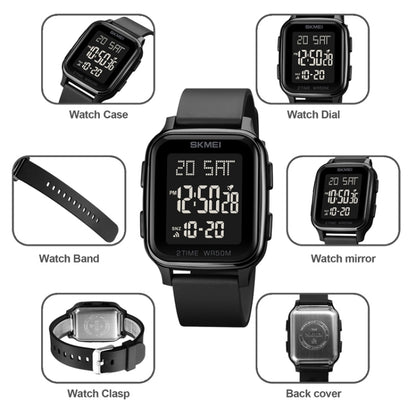 SKMEI 1858 Square Waterproof Digital Dual แสดงผล LED Luminous Watch, 1858 Red, 1858 Blue, 1858 Black, 1858 Rose Gold