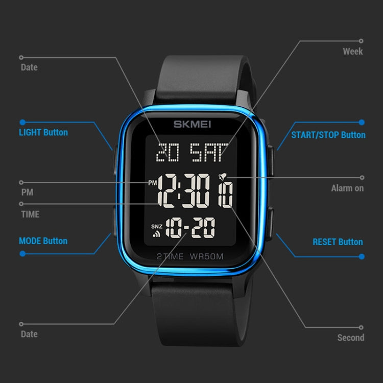 SKMEI 1858 Square Waterproof Digital Dual แสดงผล LED Luminous Watch, 1858 Red, 1858 Blue, 1858 Black, 1858 Rose Gold