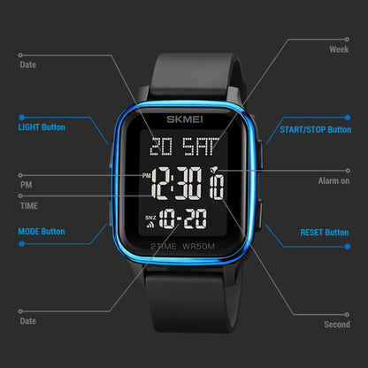 SKMEI 1858 Square Waterproof Digital Dual แสดงผล LED Luminous Watch, 1858 Red, 1858 Blue, 1858 Black, 1858 Rose Gold