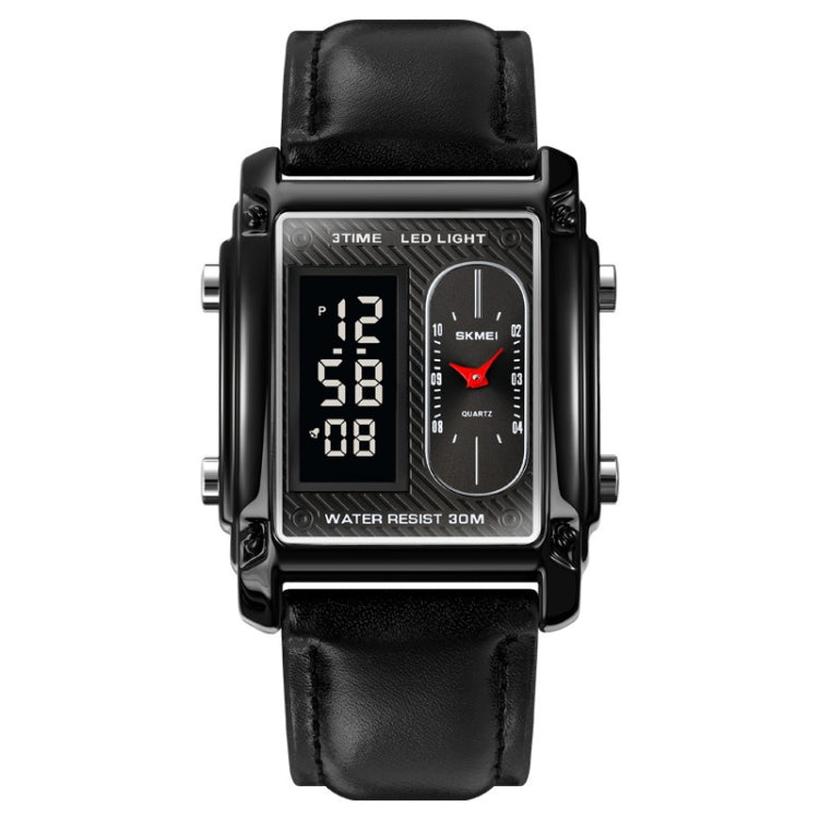 SKMEI 1868 Square Double Display Waterproof Men Watch สไตล์:, Steel Belt (Black), Leather Belt (Black), Steel Belt (Rose Gold), Leather Belt (Rose Gold), Steel Belt (Gold), Leather Belt (Gold), Steel Belt (Silver), Leather Belt (Silver)